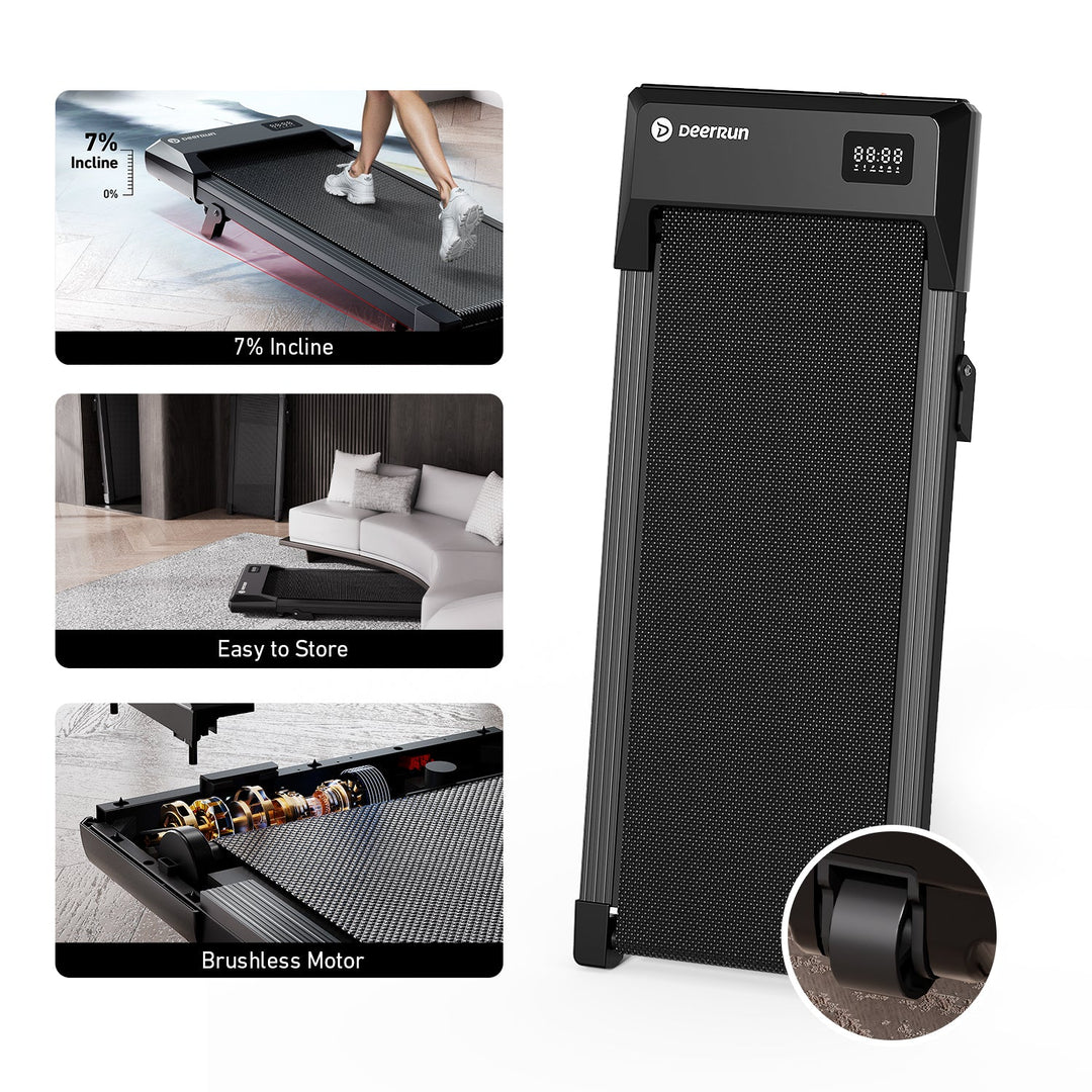 DeerRun Q2 Urban 7% Incline Under-desk Walking Pad with Smart Control | Black