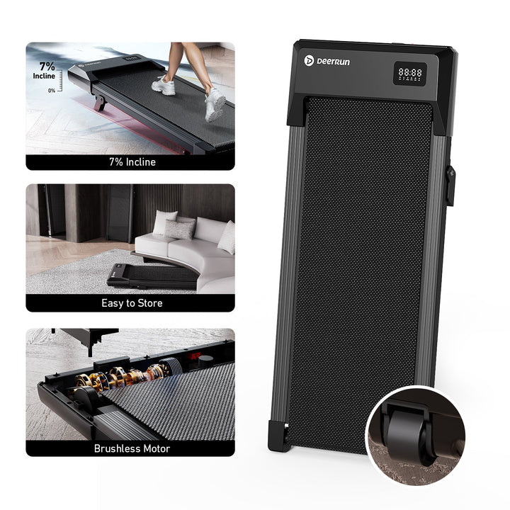 DeerRun Q2 Urban 7% Incline Under-desk Walking Pad with Smart Control | Black
