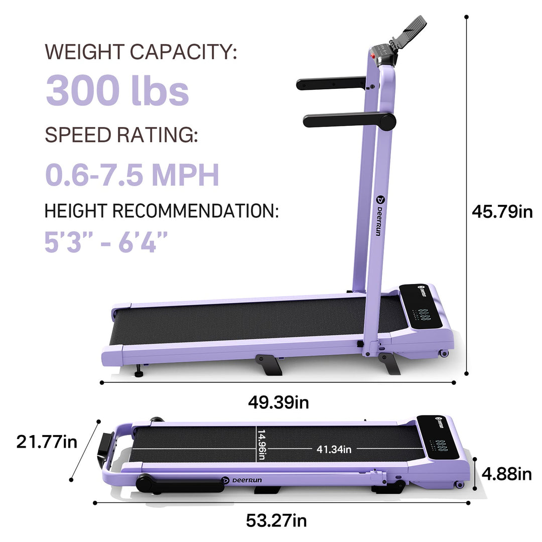 DeerRun A6 Plus Handle 5% Incline 2 in 1 Foldable Treadmill with Whole Screen Upgraded Chip &amp; NFC Support | 300 lbs, 7.5 mph, Purple