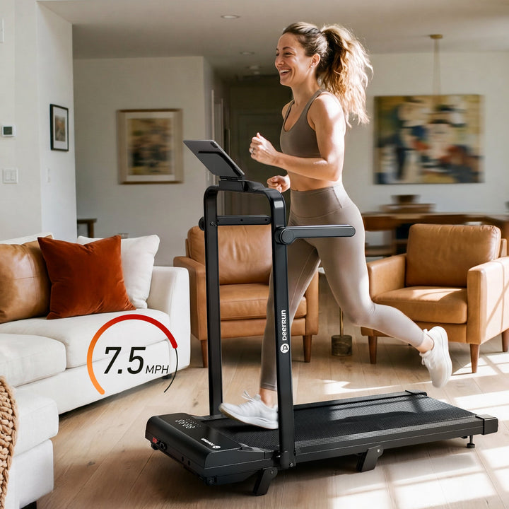DeerRun A6 Plus Quiet 2-in-1 Foldable Treadmill for Home Walk, Run &amp; Save Space -With 5% Incline, Handlebar &amp; Full Display Screen