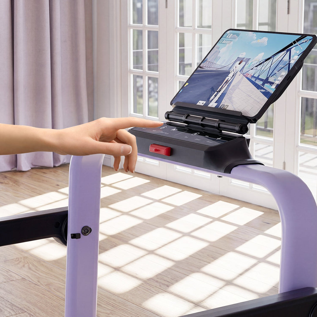 DeerRun A6 Plus Handle 5% Incline 2 in 1 Foldable Treadmill with Whole Screen Upgraded Chip &amp; NFC Support | 300 lbs, 7.5 mph, Purple