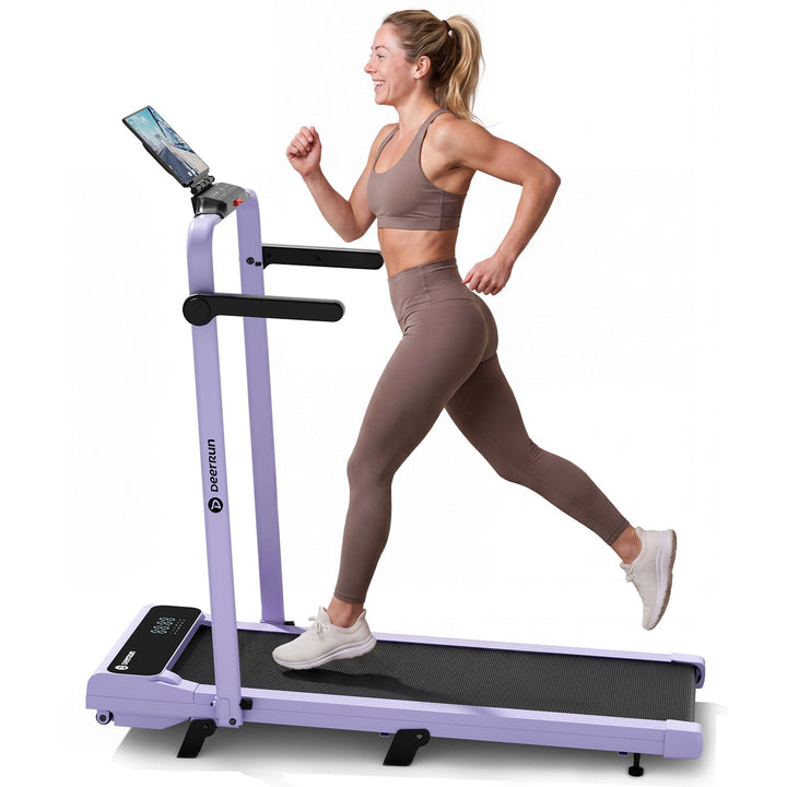 DeerRun A6 Plus Handle 5% Incline 2 in 1 Foldable Treadmill with Whole Screen Upgraded Chip &amp; NFC Support | 300 lbs, 7.5 mph, Purple