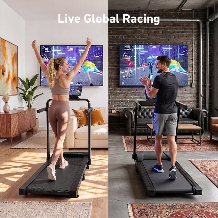 DeerRun A6 Plus Quiet 2-in-1 Foldable Treadmill for Home Walk, Run &amp; Save Space -With 5% Incline, Handlebar &amp; Full Display Screen