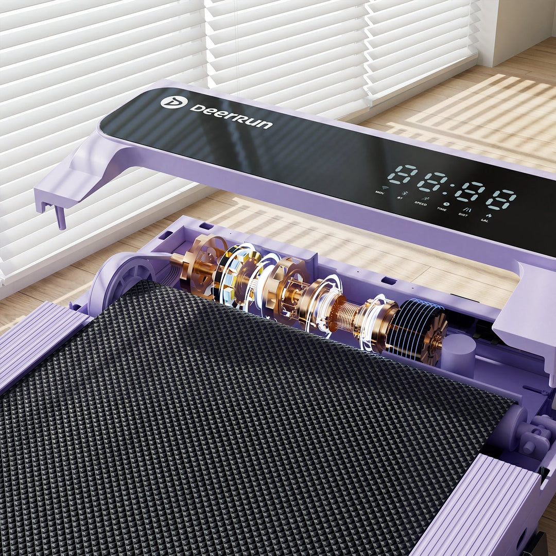 DeerRun A6 Plus Handle 5% Incline 2 in 1 Foldable Treadmill with Whole Screen Upgraded Chip &amp; NFC Support | 300 lbs, 7.5 mph, Purple