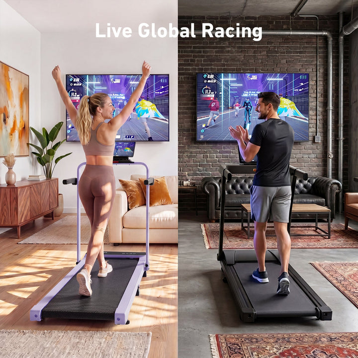 DeerRun A6 Plus Handle 5% Incline 2 in 1 Foldable Treadmill with Whole Screen Upgraded Chip &amp; NFC Support | 300 lbs, 7.5 mph, Purple