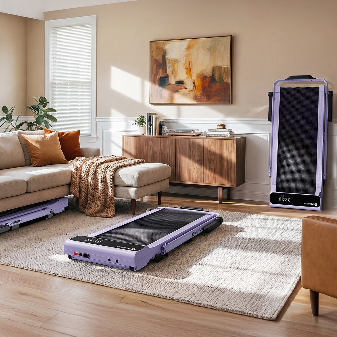 DeerRun A6 Plus Handle 5% Incline 2 in 1 Foldable Treadmill with Whole Screen Upgraded Chip &amp; NFC Support | 300 lbs, 7.5 mph, Purple
