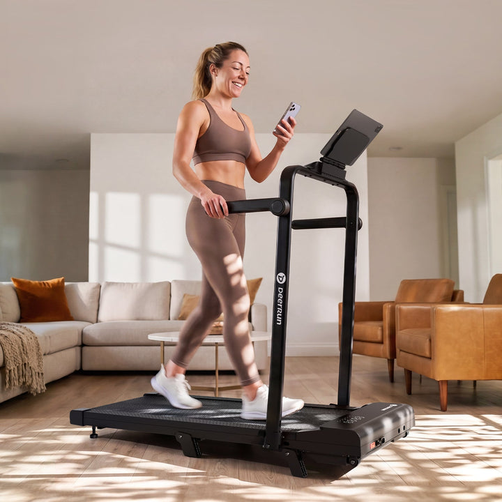 DeerRun A6 Plus Quiet 2-in-1 Foldable Treadmill for Home Walk, Run &amp; Save Space -With 5% Incline, Handlebar &amp; Full Display Screen