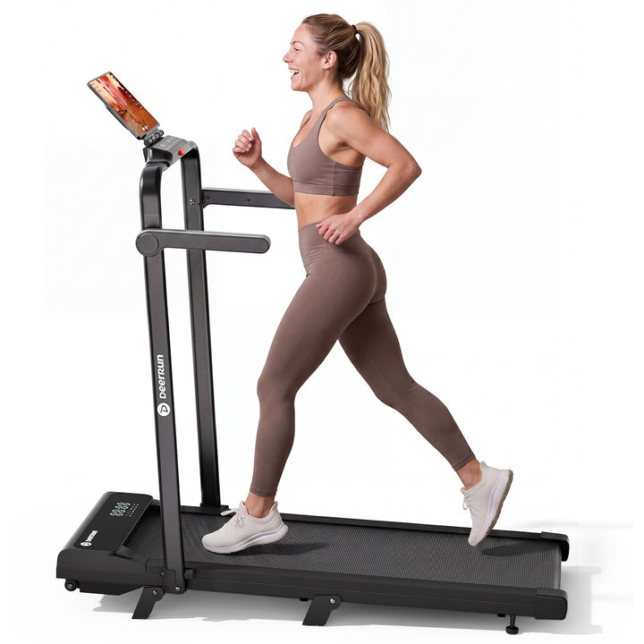 DeerRun A6 Plus Quiet 2-in-1 Foldable Treadmill for Home Walk, Run &amp; Save Space -With 5% Incline, Handlebar &amp; Full Display Screen