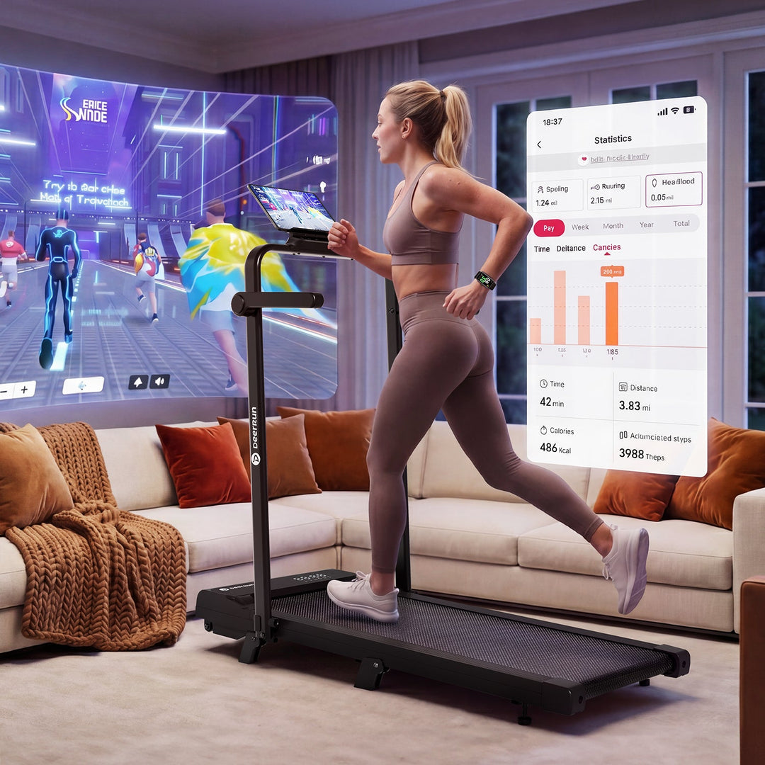 DeerRun A6 Plus Quiet 2-in-1 Foldable Treadmill for Home Walk, Run &amp; Save Space -With 5% Incline, Handlebar &amp; Full Display Screen
