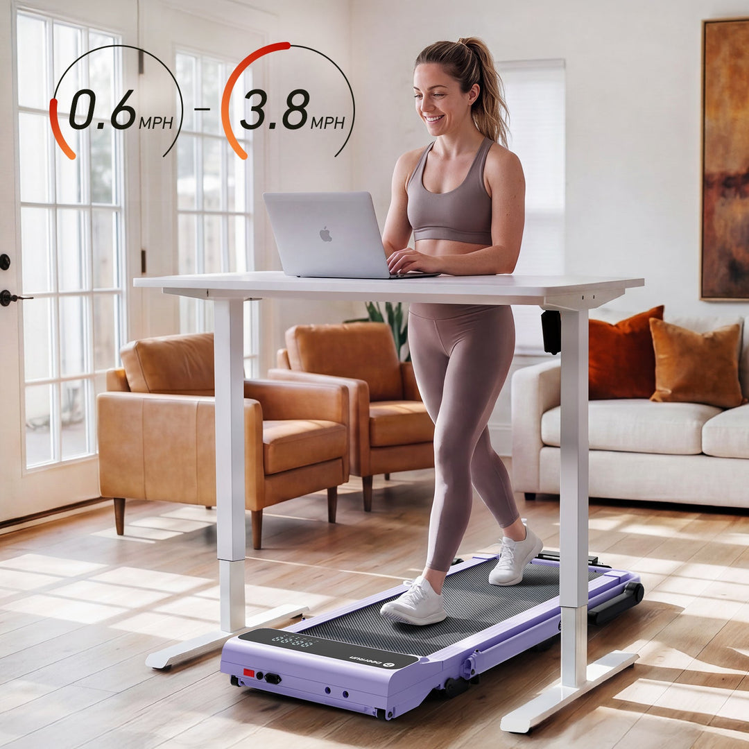 DeerRun A6 Plus Handle 5% Incline 2 in 1 Foldable Treadmill with Whole Screen Upgraded Chip &amp; NFC Support | 300 lbs, 7.5 mph, Purple