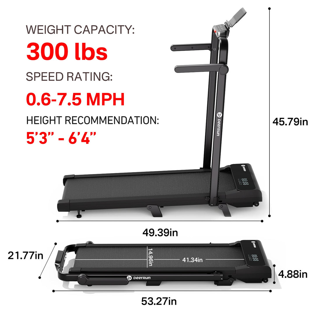 DeerRun A6 Plus Quiet 2-in-1 Foldable Treadmill for Home Walk, Run &amp; Save Space -With 5% Incline, Handlebar &amp; Full Display Screen