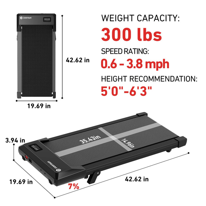DeerRun Q2 Urban 7% Incline Under-desk Walking Pad with Smart Control | Black